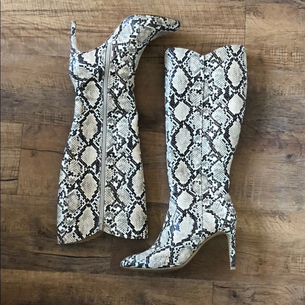 Express knee high snakeskin stiletto boots